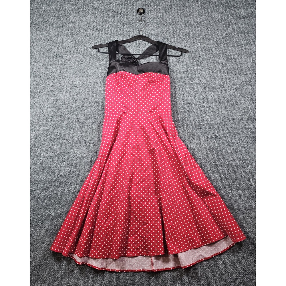 DRESS TELLS Black/White Polka Dot Fit & Flare Tea Cocktail Party Swing Dress L